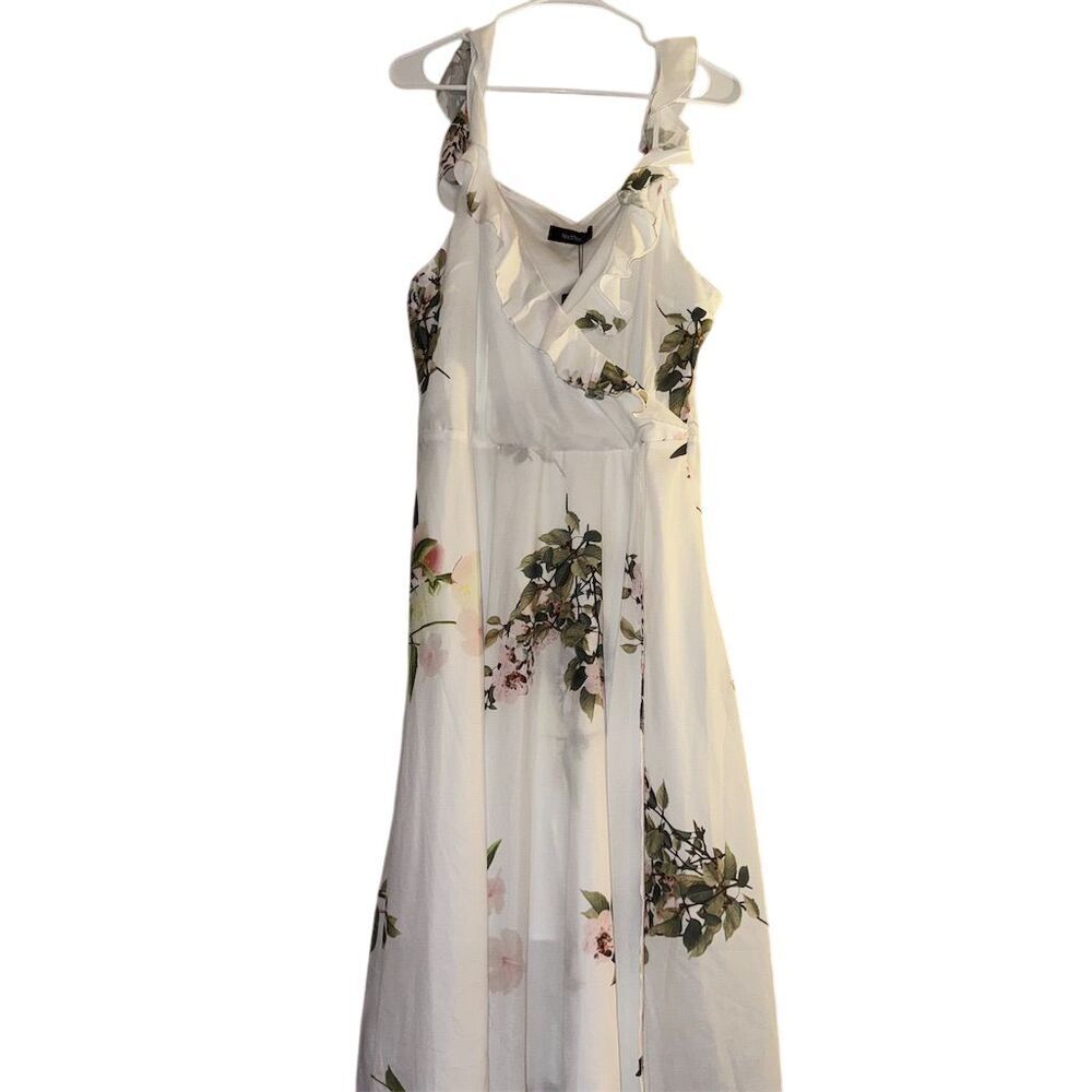 Noctflos White Floral Ruffle V-Neck Sleeveless Maxi Dress XL New With Tags‎